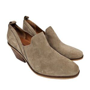 Lucky Brand Vennia Taupe/Tan Leather Suede Ankle Booties Stacked Heel 8.5